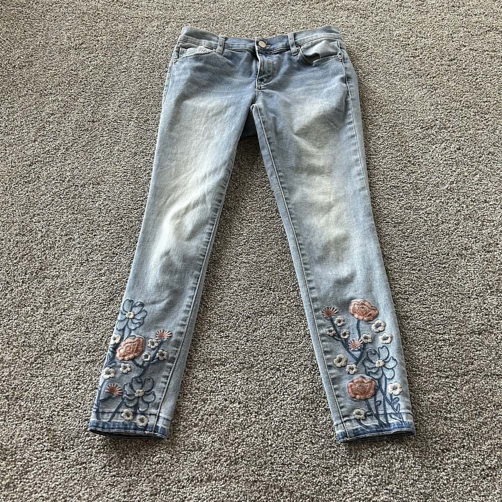 New York & Company Soho Ankle Jeans Womens 4 Light Wash Floral Embroidered Denim